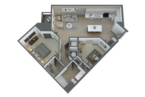 Floor plan for 1 bed, 1 bath, 918 sqft